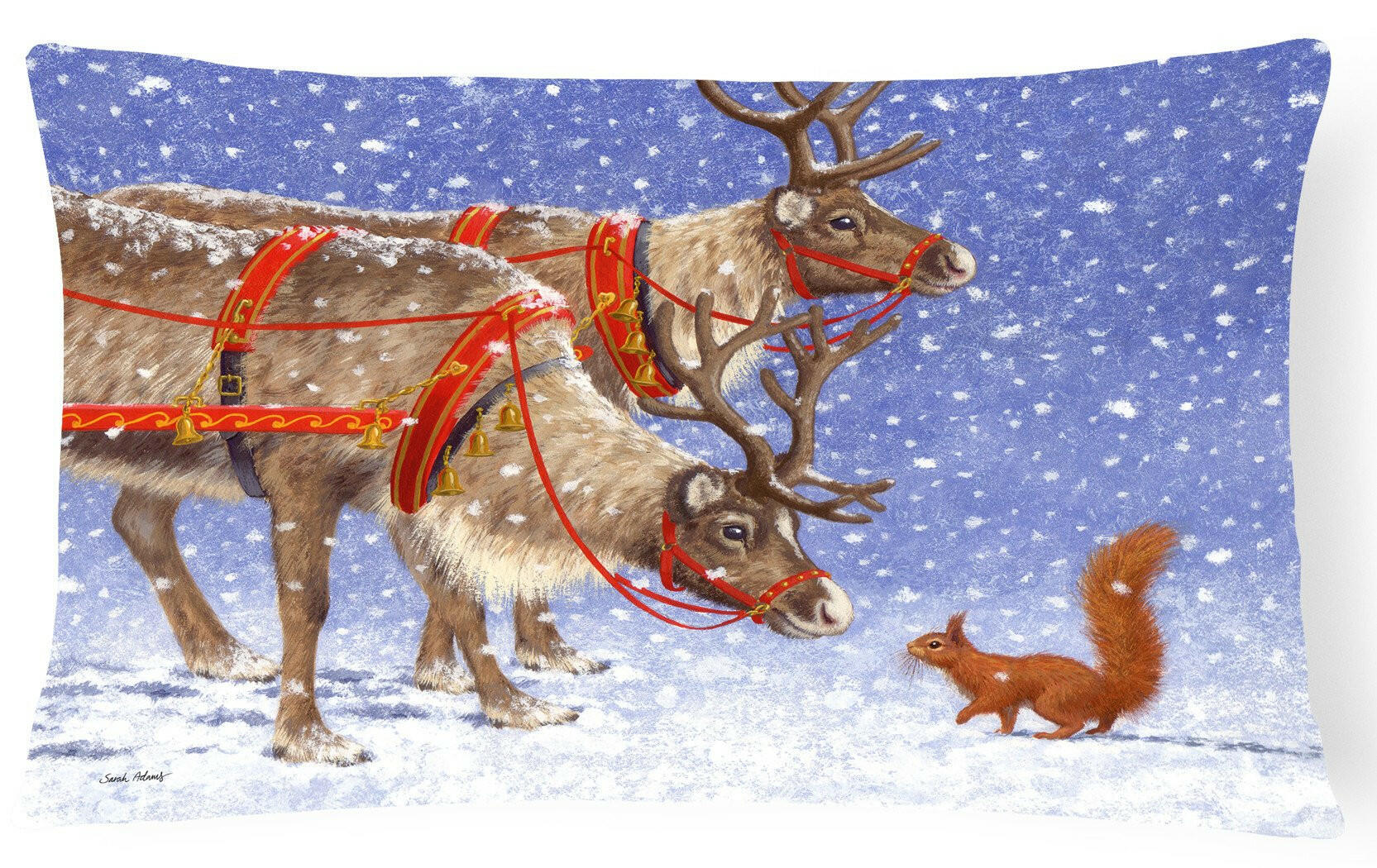 Reindeer & Squirrel Decorative Throw Pillow 12x16 Indoor Outdoor Accent Cushion, Fabric Cover with Insert for Sofa, Bed, Porch & Living Room