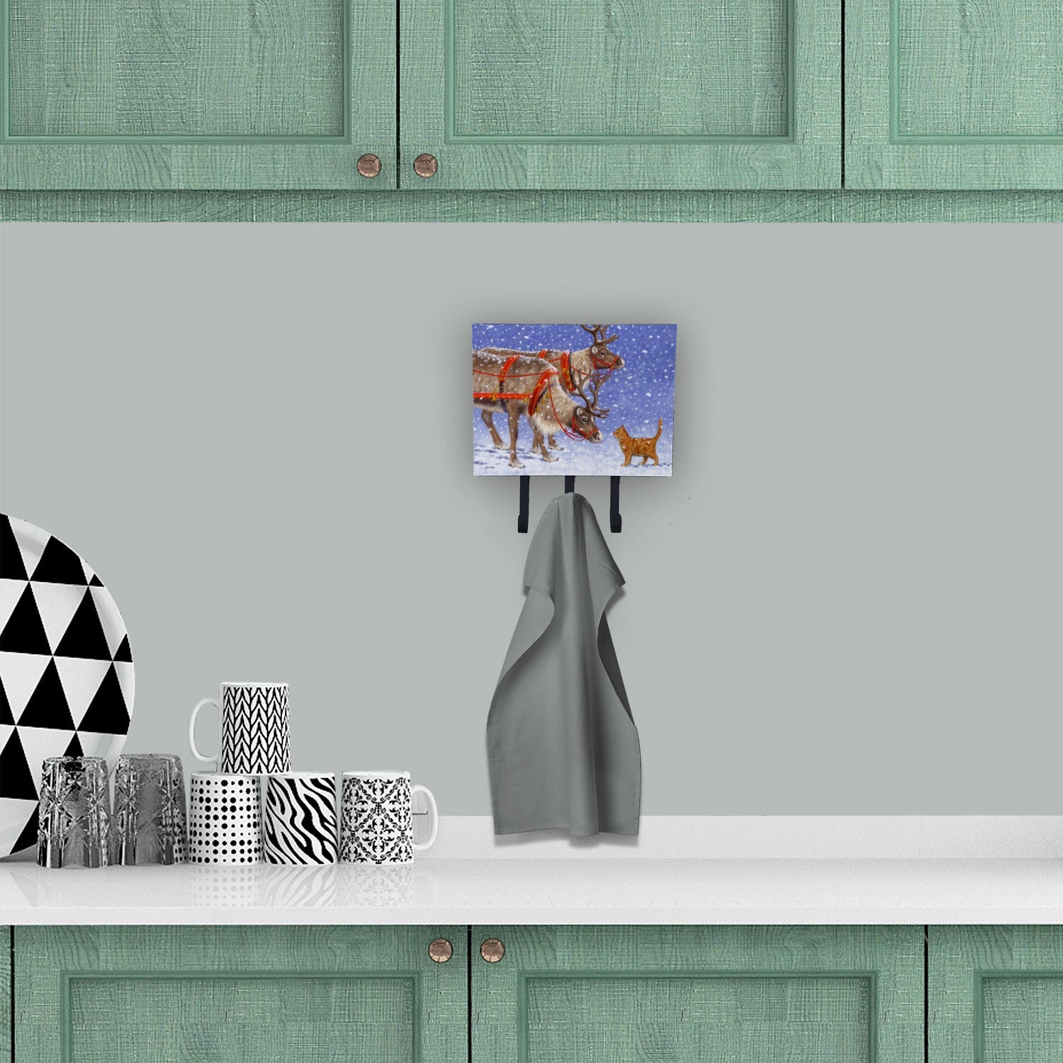 Reindeer & Cat Leash or Key Holder Wall Hooks, Coat Rack Wall Mount, for Hanging Keys, Towels, Aprons, Leashes