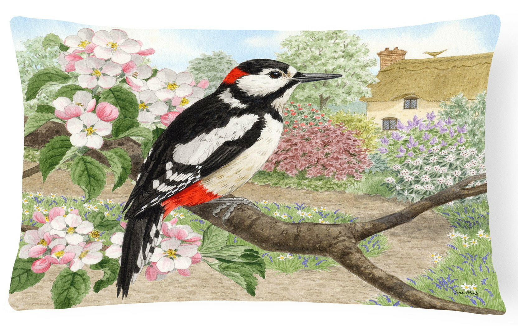 Woodpecker Decorative Throw Pillow 12x16 Indoor Outdoor Accent Cushion, Fabric Cover with Insert for Sofa, Bed, Porch & Living Room