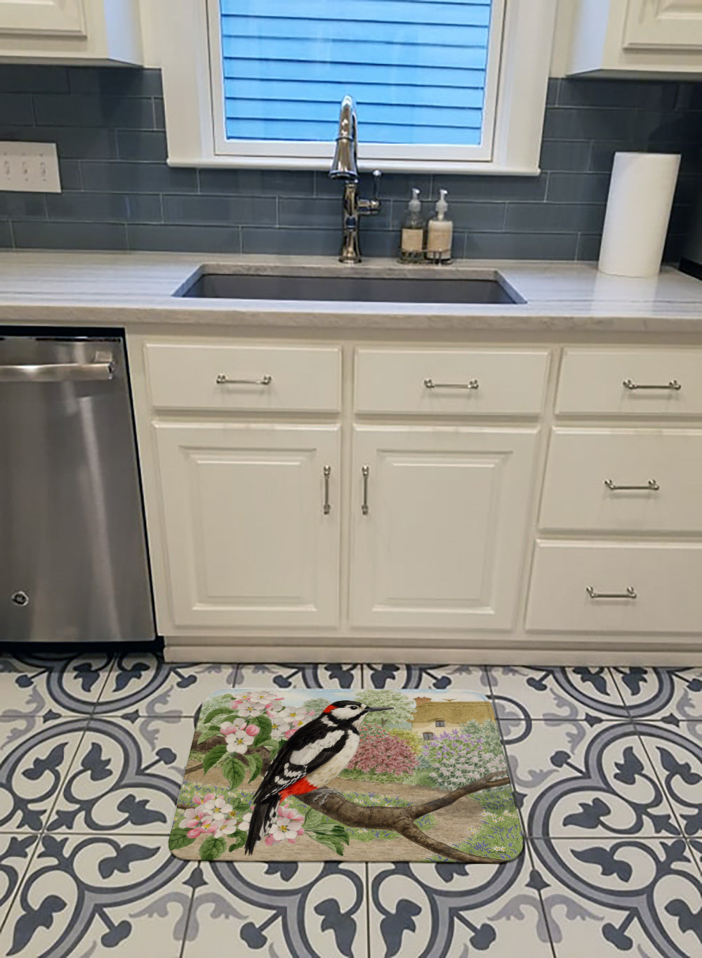 Woodpecker Memory Foam Kitchen Mat Machine Washable Anti-Fatigue Cushion Comfort Bath or Kitchen Rug