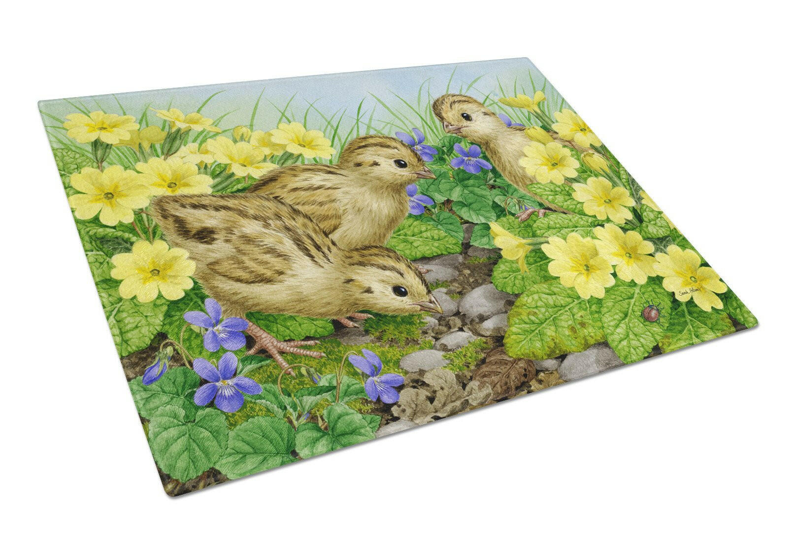 Pheasant Chicks Cutting Board Tempered Glass Kitchen Cutting Surface, Heat Resistant Chopping, Non-Slip Feet, Food Prep & Serving