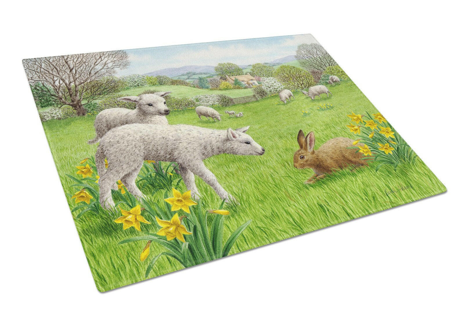 Lambs, Sheep and Rabbit Hare Cutting Board Tempered Glass Kitchen Cutting Surface, Heat Resistant Chopping, Non-Slip Feet, Food Prep & Serving