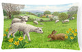 Lambs, Sheep and Rabbit Hare Decorative Throw Pillow 12x16 Indoor Outdoor Accent Cushion, Fabric Cover with Insert for Sofa, Bed, Porch & Living Room