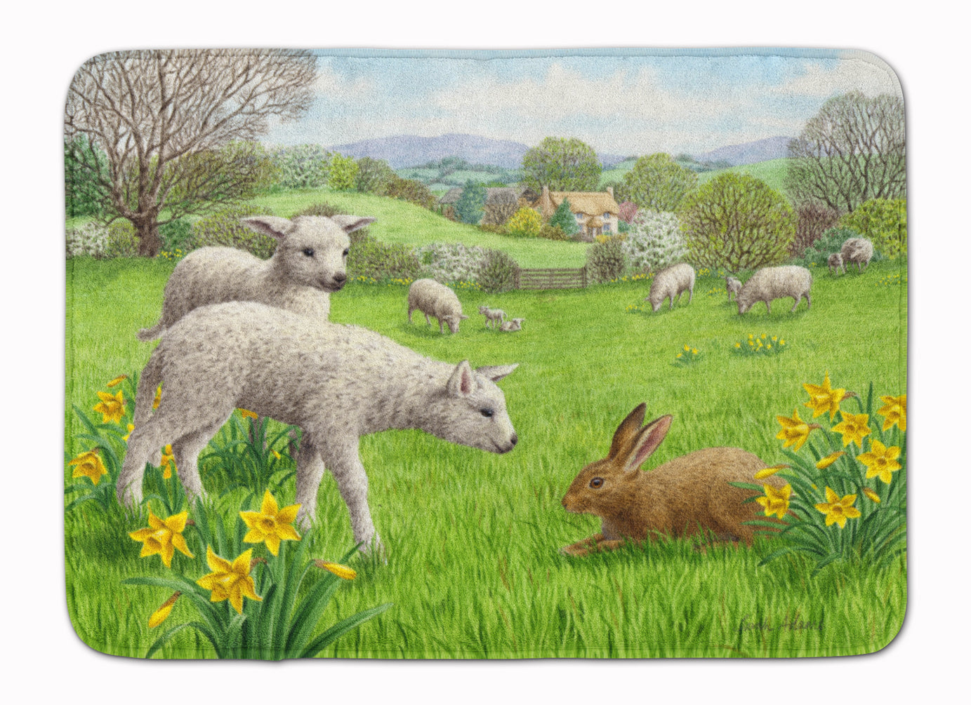Lambs, Sheep and Rabbit Hare Memory Foam Kitchen Mat Machine Washable Anti-Fatigue Cushion Comfort Bath or Kitchen Rug