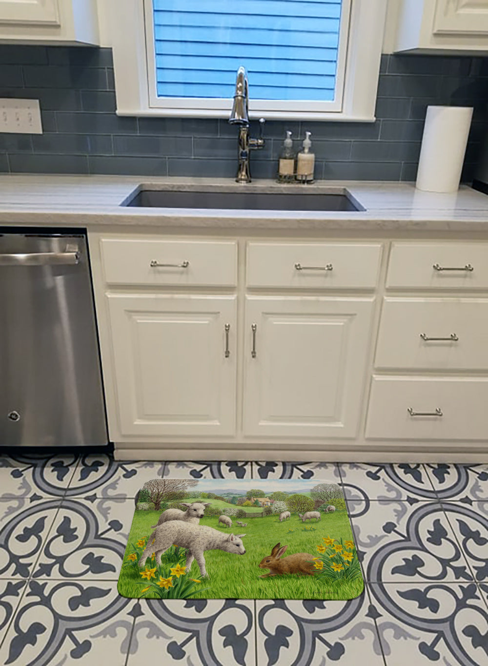 Lambs, Sheep and Rabbit Hare Memory Foam Kitchen Mat Machine Washable Anti-Fatigue Cushion Comfort Bath or Kitchen Rug