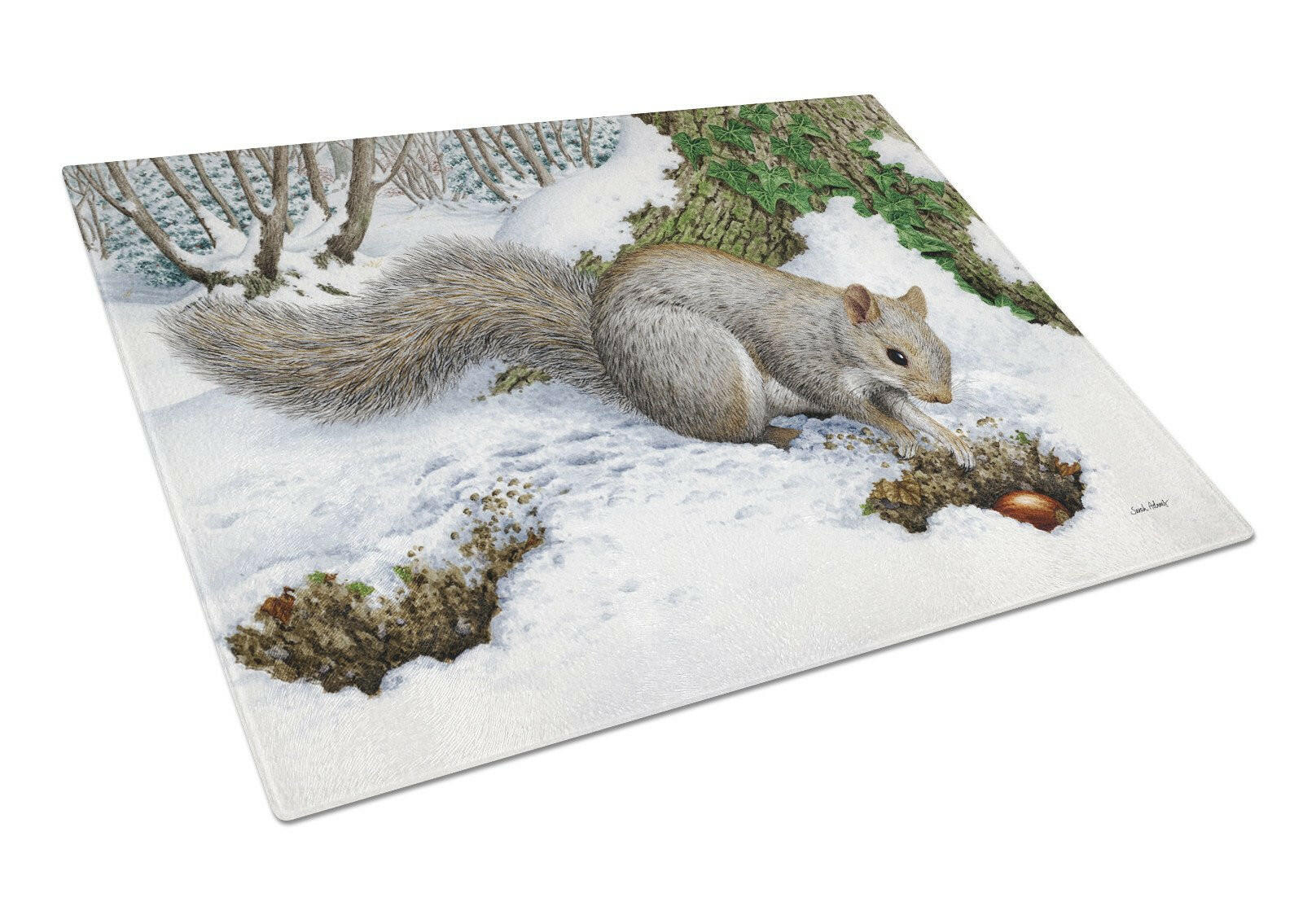 Grey Squirrel Cutting Board Tempered Glass Kitchen Cutting Surface, Heat Resistant Chopping, Non-Slip Feet, Food Prep & Serving
