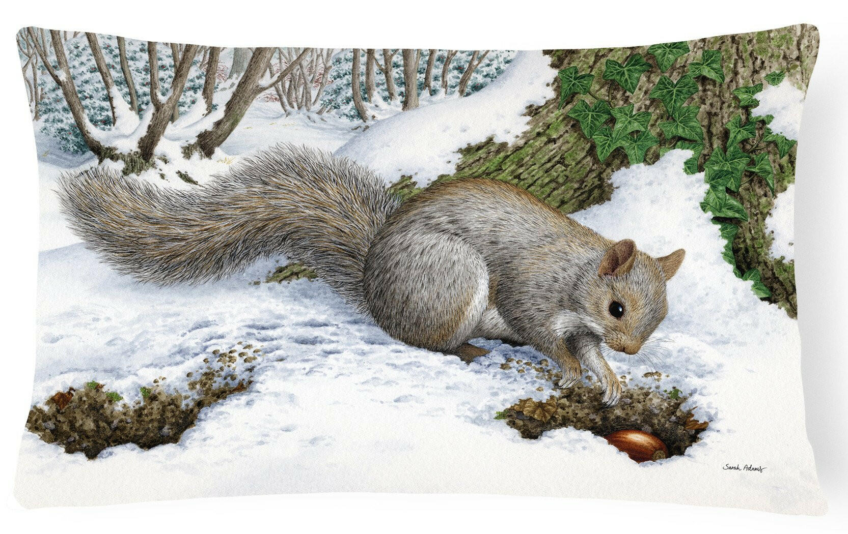 Grey Squirrel Decorative Throw Pillow 12x16 Indoor Outdoor Accent Cushion, Fabric Cover with Insert for Sofa, Bed, Porch & Living Room