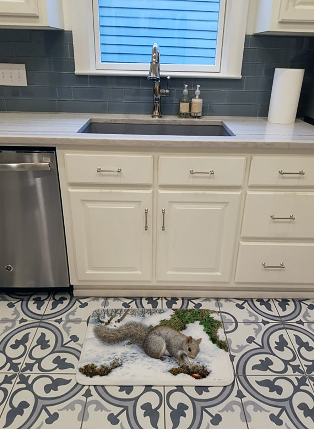 Grey Squirrel Memory Foam Kitchen Mat Machine Washable Anti-Fatigue Cushion Comfort Bath or Kitchen Rug