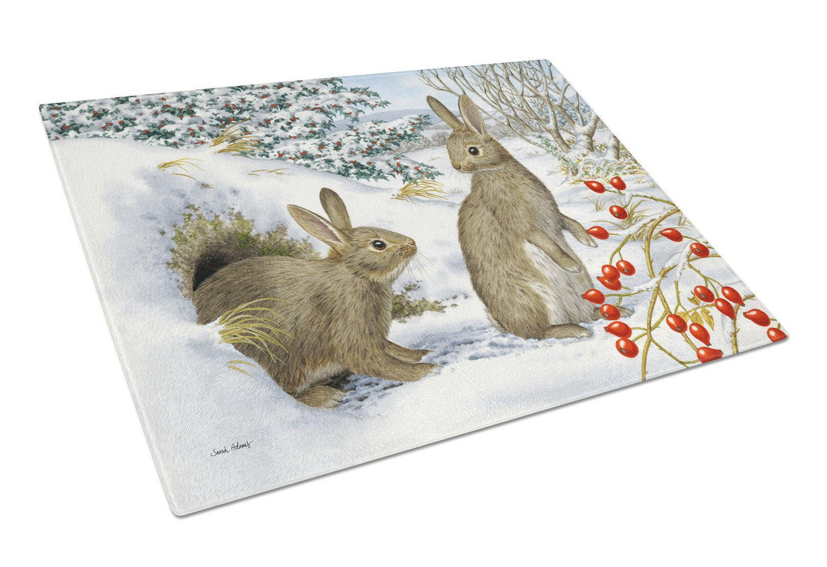 Winter Rabbits Cutting Board Tempered Glass Kitchen Cutting Surface, Heat Resistant Chopping, Non-Slip Feet, Food Prep & Serving