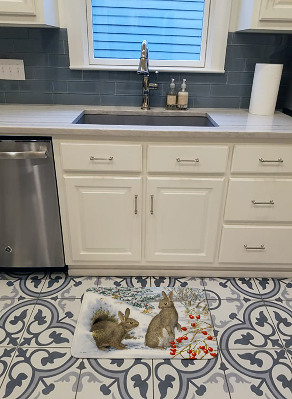 Winter Rabbits Memory Foam Kitchen Mat Machine Washable Anti-Fatigue Cushion Comfort Bath or Kitchen Rug