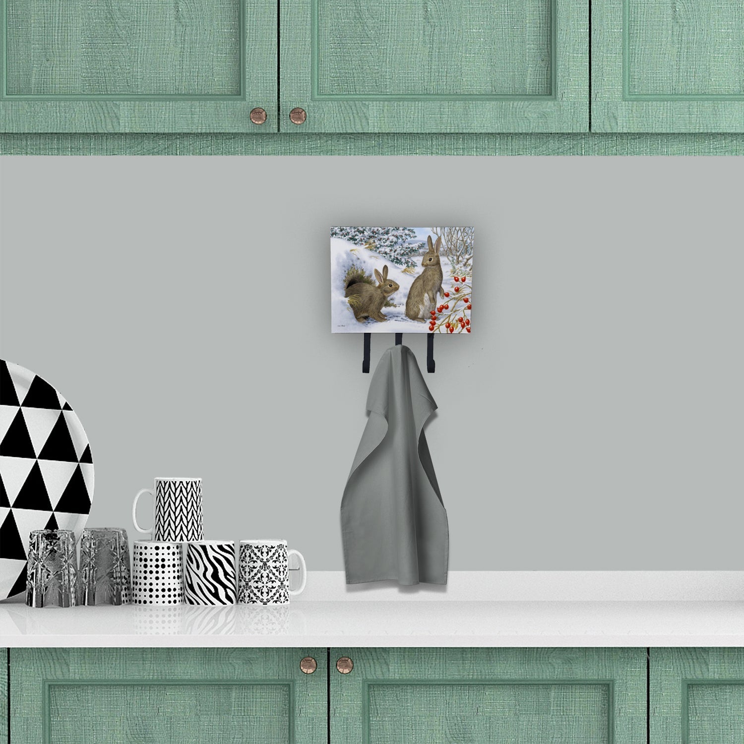 Winter Rabbits Leash or Key Holder Wall Hooks, Coat Rack Wall Mount, for Hanging Keys, Towels, Aprons, Leashes