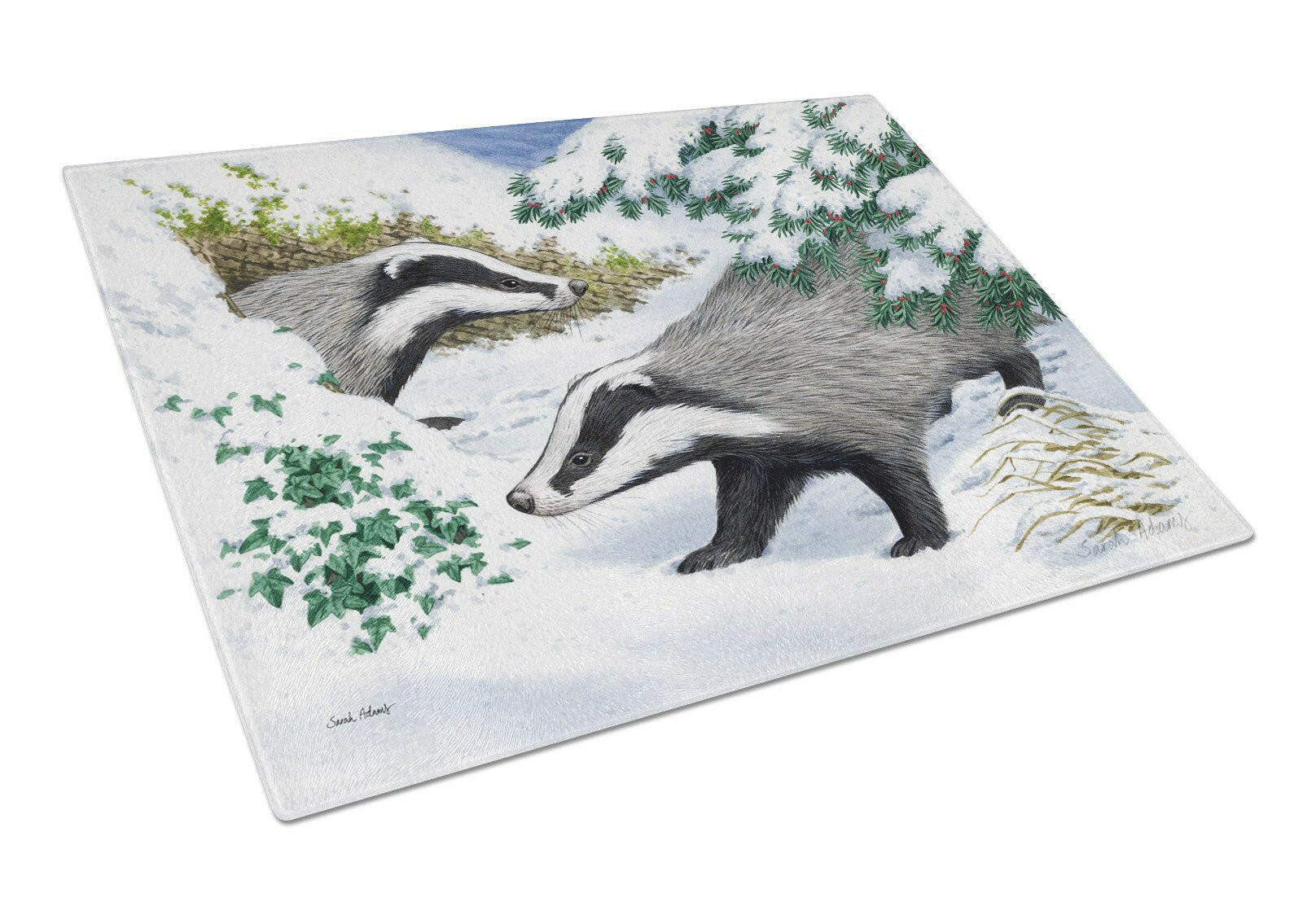 Badgers in the snow Cutting Board Tempered Glass Kitchen Cutting Surface, Heat Resistant Chopping, Non-Slip Feet, Food Prep & Serving