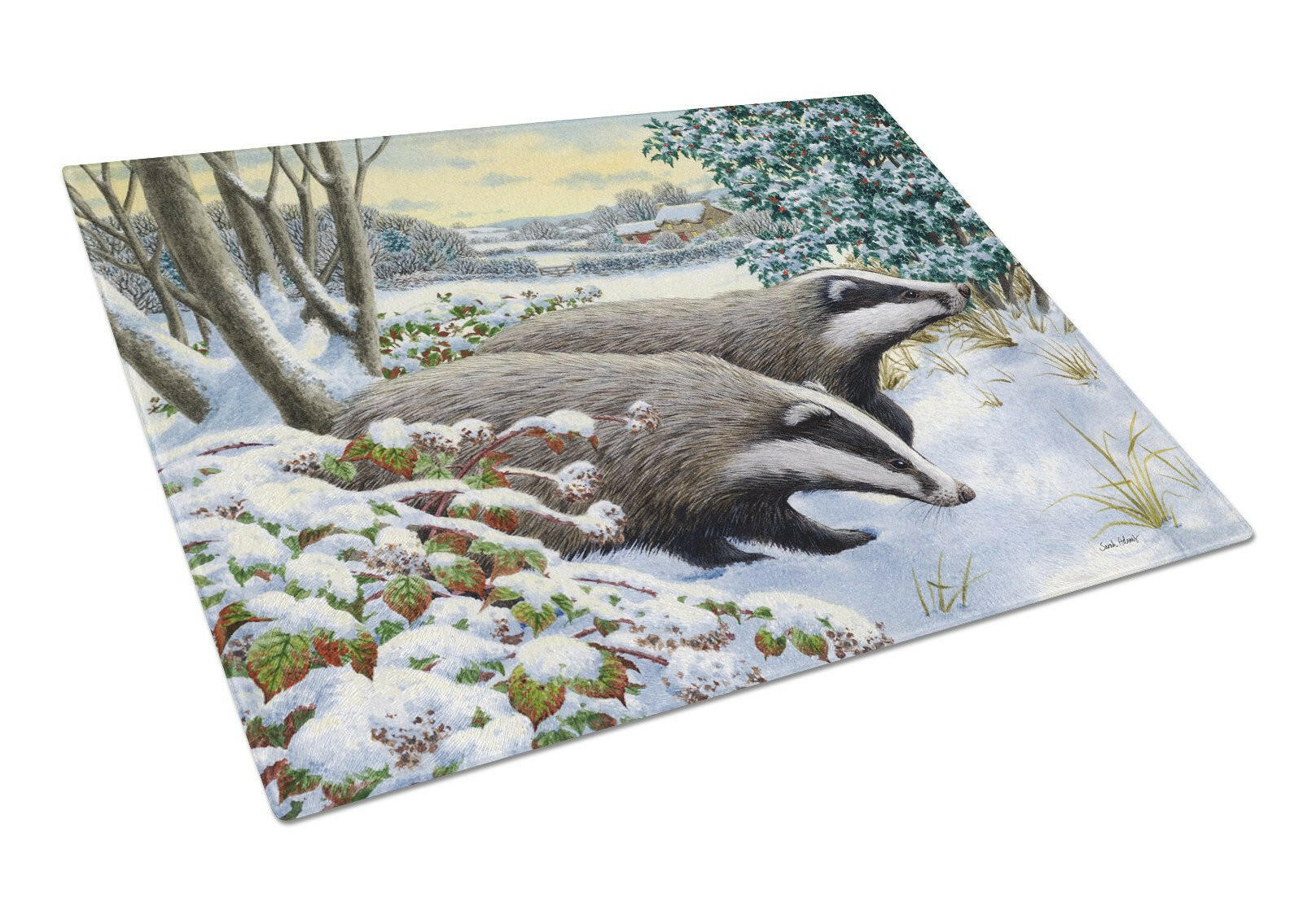 Winter Badgers Cutting Board Tempered Glass Kitchen Cutting Surface, Heat Resistant Chopping, Non-Slip Feet, Food Prep & Serving