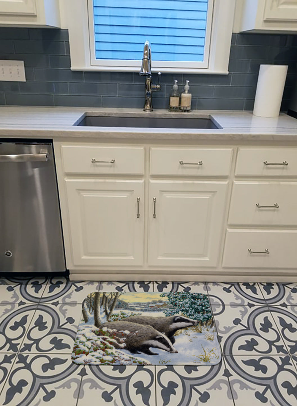 Winter Badgers Memory Foam Kitchen Mat Machine Washable Anti-Fatigue Cushion Comfort Bath or Kitchen Rug
