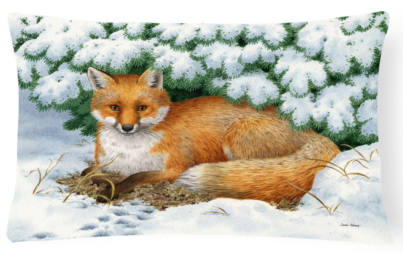 Winter Fox Decorative Throw Pillow 12x16 Indoor Outdoor Accent Cushion, Fabric Cover with Insert for Sofa, Bed, Porch & Living Room