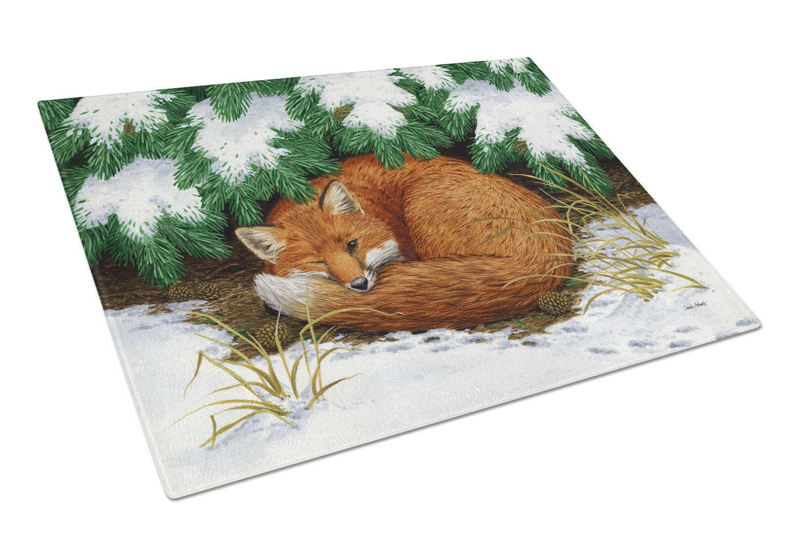 Naptime Fox Cutting Board Tempered Glass Kitchen Cutting Surface, Heat Resistant Chopping, Non-Slip Feet, Food Prep & Serving