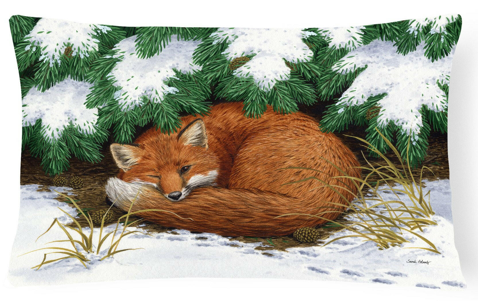 Naptime Fox Decorative Throw Pillow 12x16 Indoor Outdoor Accent Cushion, Fabric Cover with Insert for Sofa, Bed, Porch & Living Room