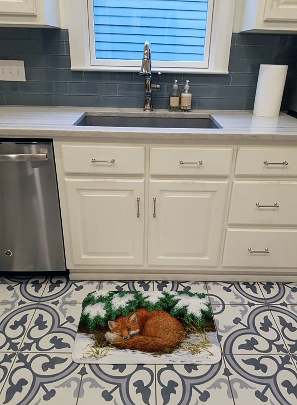 Naptime Fox Memory Foam Kitchen Mat Machine Washable Anti-Fatigue Cushion Comfort Bath or Kitchen Rug