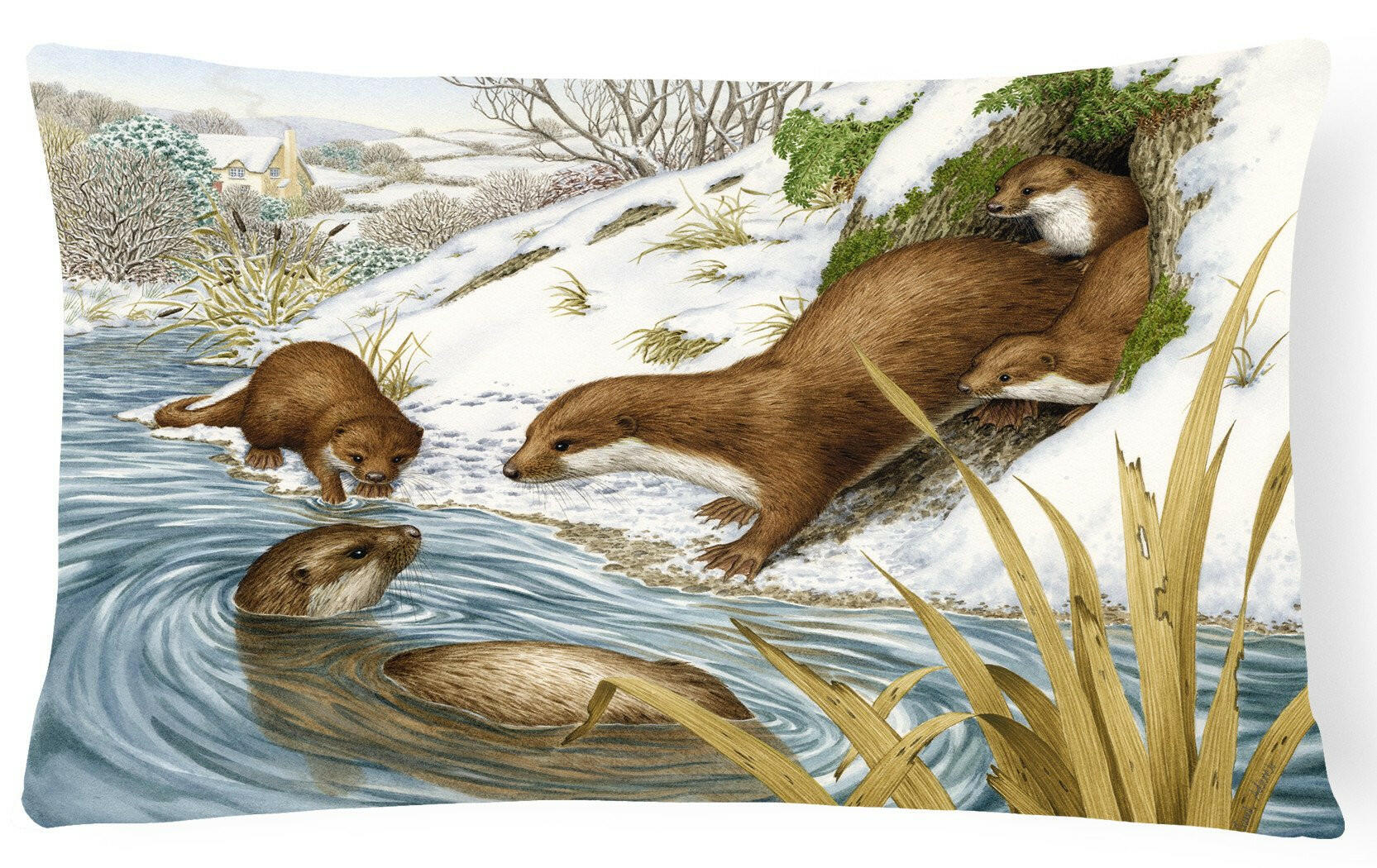 Playtime Otters Decorative Throw Pillow 12x16 Indoor Outdoor Accent Cushion, Fabric Cover with Insert for Sofa, Bed, Porch & Living Room