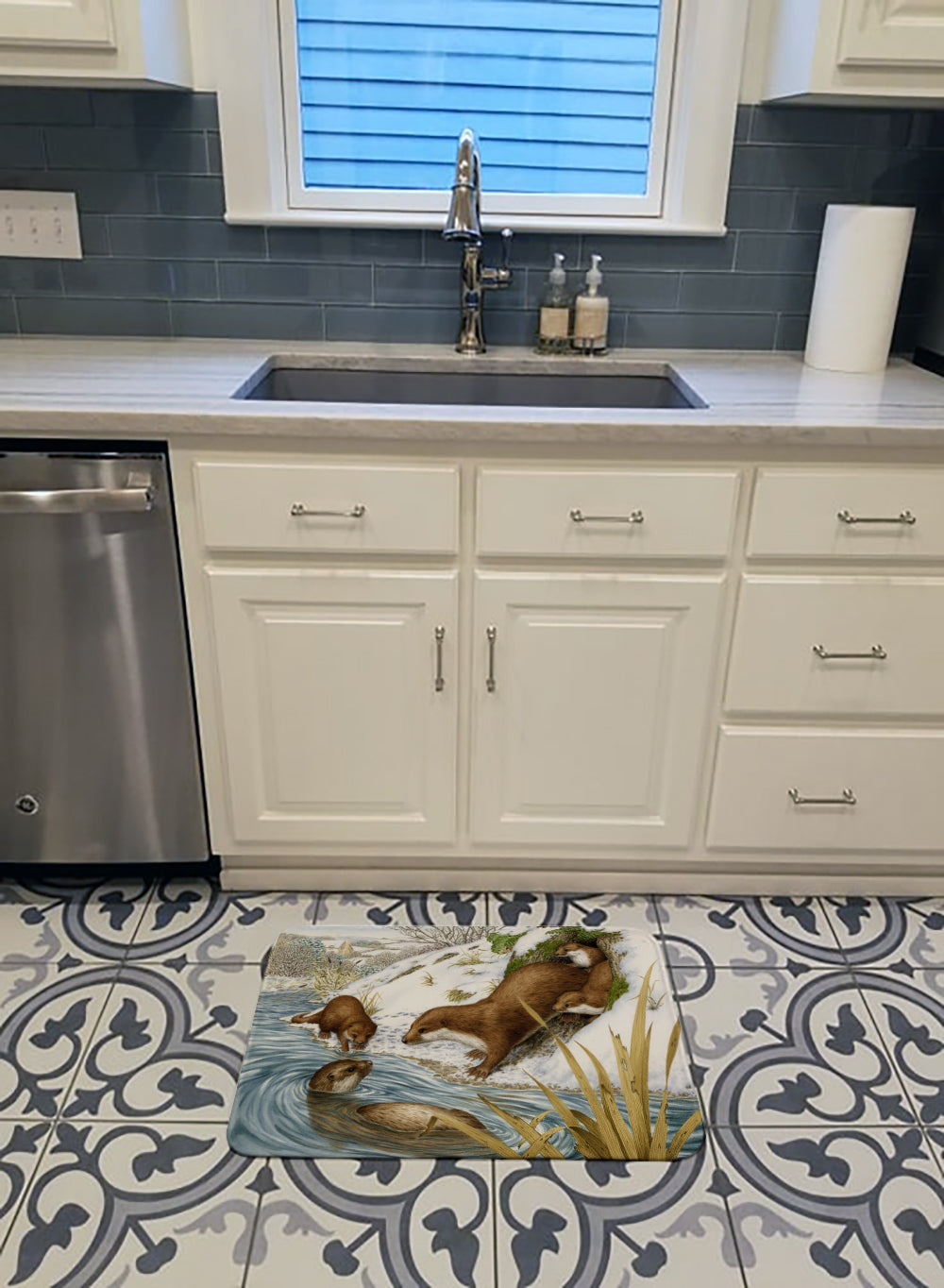 Playtime Otters Memory Foam Kitchen Mat Machine Washable Anti-Fatigue Cushion Comfort Bath or Kitchen Rug