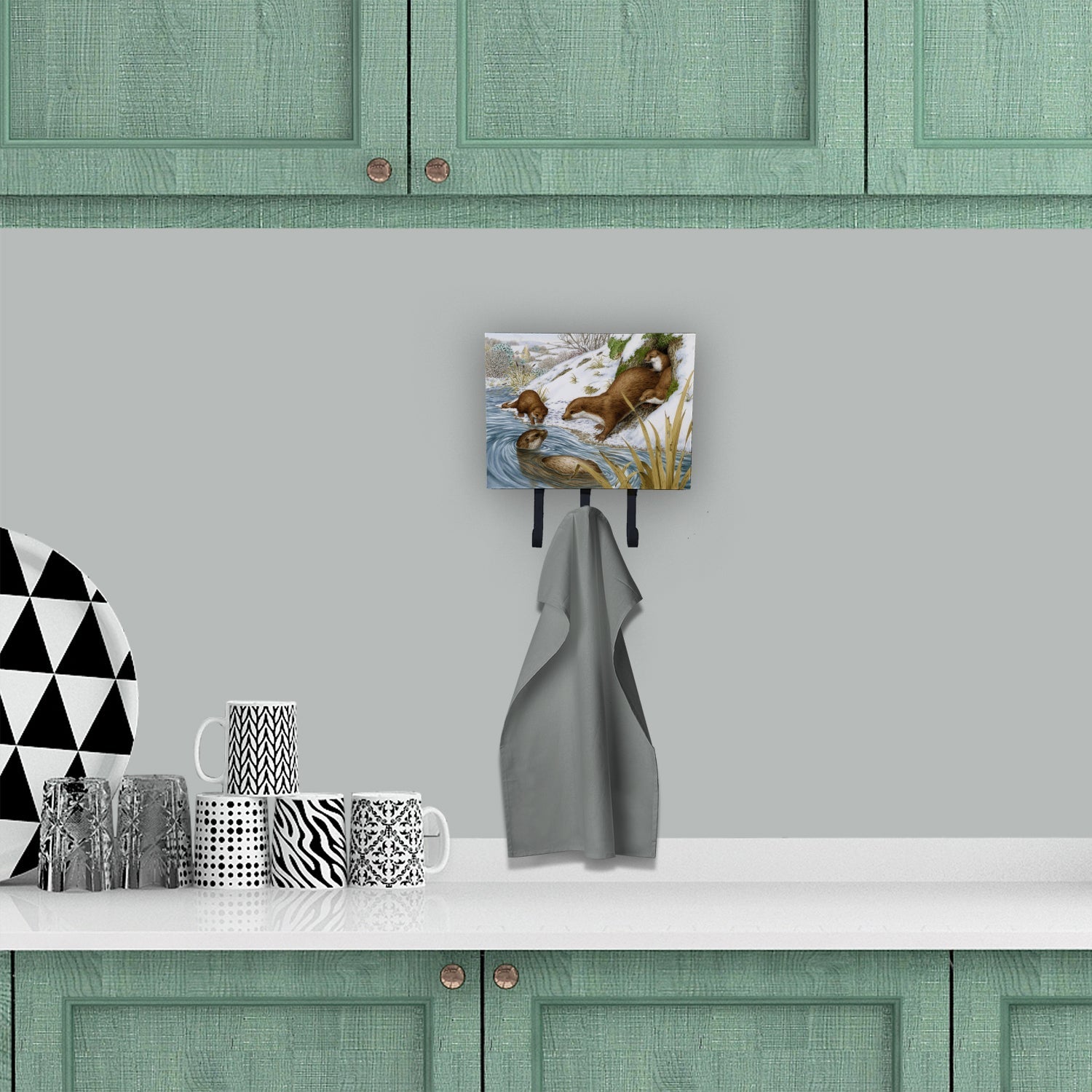 Playtime Otters Leash or Key Holder Wall Hooks, Coat Rack Wall Mount, for Hanging Keys, Towels, Aprons, Leashes