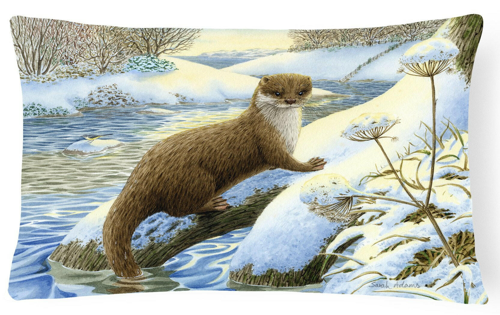 Winter Otter Decorative Throw Pillow 12x16 Indoor Outdoor Accent Cushion, Fabric Cover with Insert for Sofa, Bed, Porch & Living Room