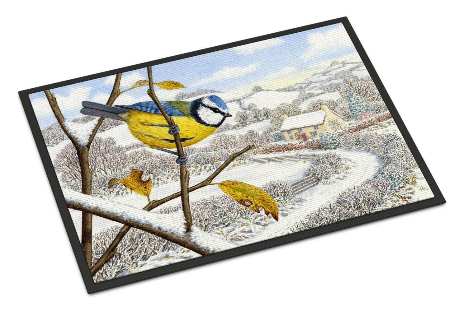 Winter Eurasian Blue Tit Doormat Indoor Outdoor 18H X 27W Front Door Mat Rugs for Entryway, Non Slip Washable