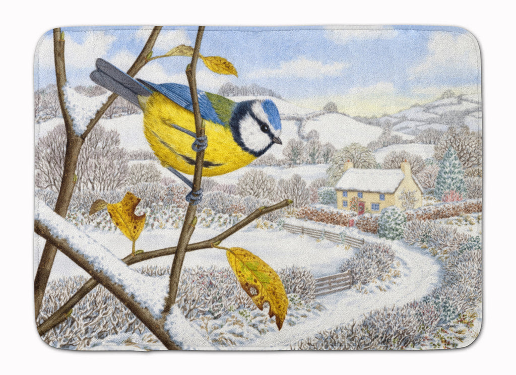 Winter Eurasian Blue Tit Memory Foam Kitchen Mat Machine Washable Anti-Fatigue Cushion Comfort Bath or Kitchen Rug