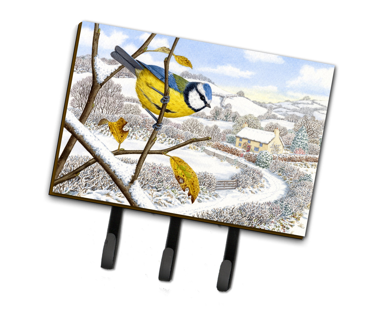 Winter Eurasian Blue Tit Leash or Key Holder Wall Hooks, Coat Rack Wall Mount, for Hanging Keys, Towels, Aprons, Leashes
