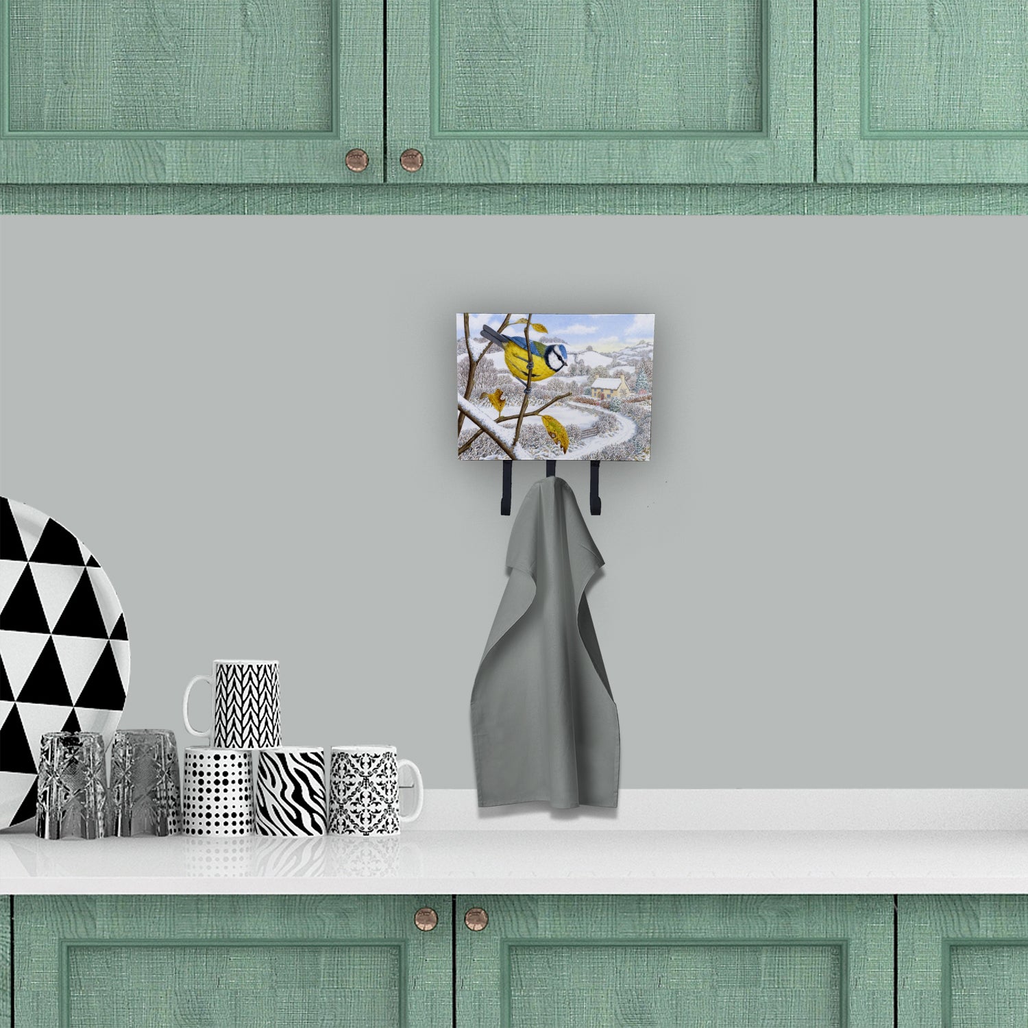 Winter Eurasian Blue Tit Leash or Key Holder Wall Hooks, Coat Rack Wall Mount, for Hanging Keys, Towels, Aprons, Leashes