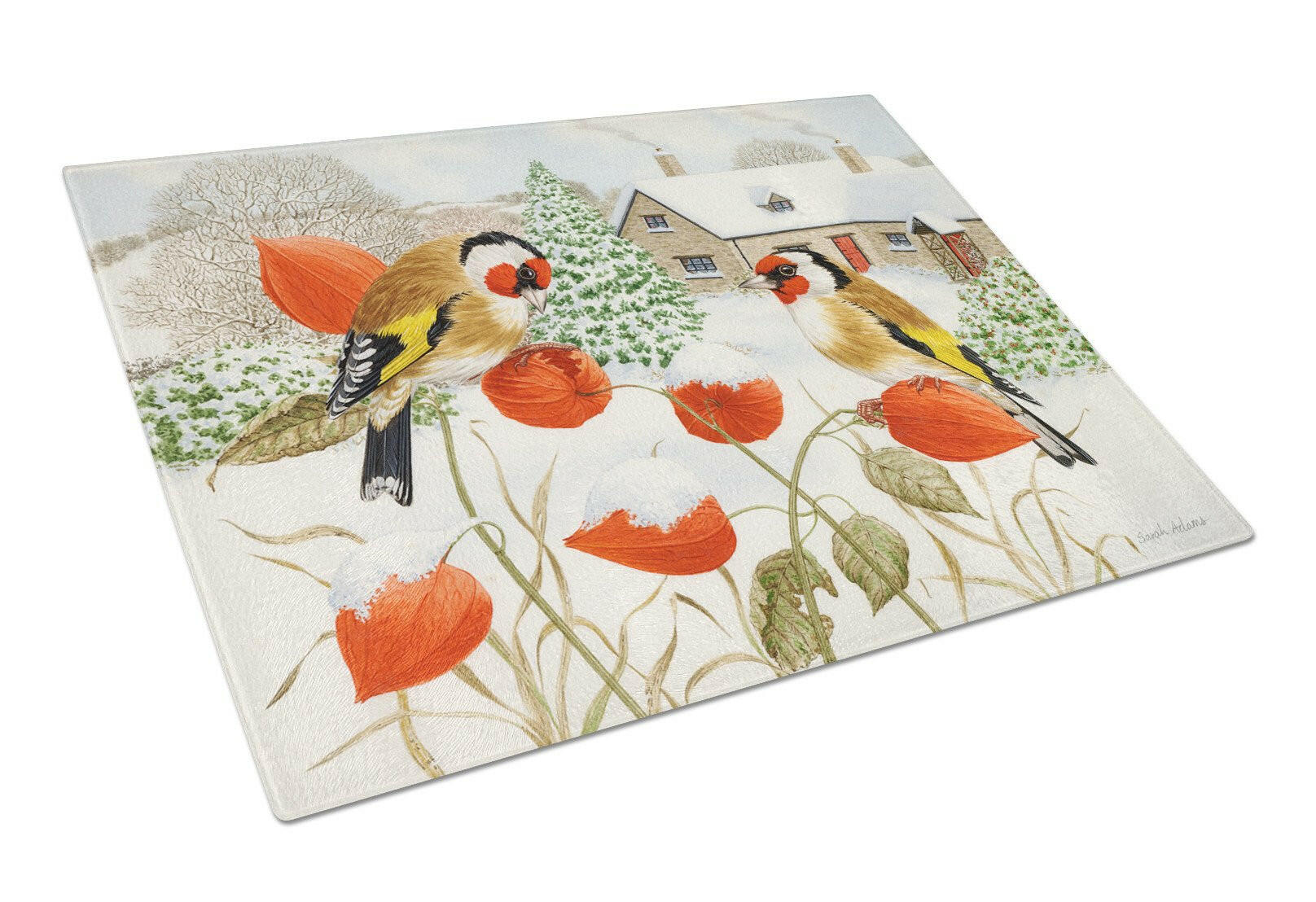 European Goldfinches Cutting Board Tempered Glass Kitchen Cutting Surface, Heat Resistant Chopping, Non-Slip Feet, Food Prep & Serving