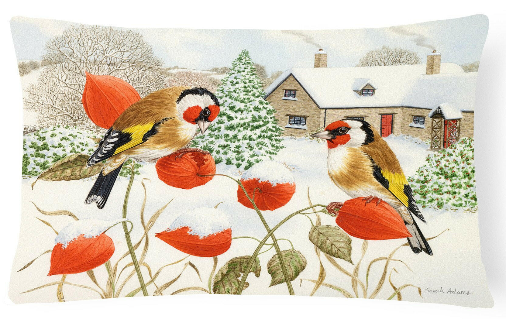 European Goldfinches Decorative Throw Pillow 12x16 Indoor Outdoor Accent Cushion, Fabric Cover with Insert for Sofa, Bed, Porch & Living Room