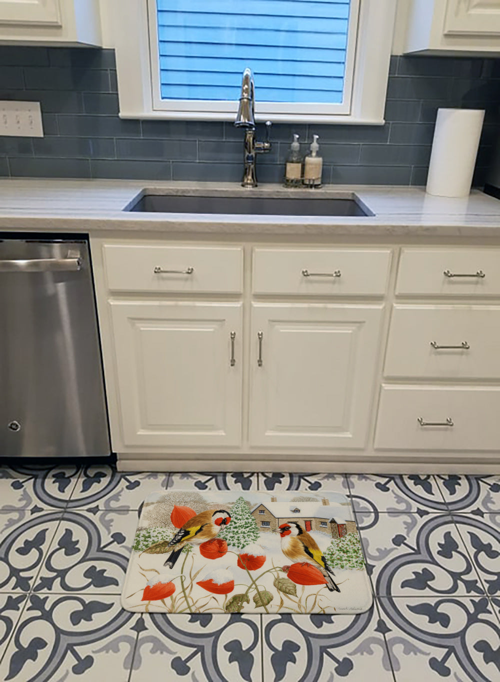 European Goldfinches Memory Foam Kitchen Mat Machine Washable Anti-Fatigue Cushion Comfort Bath or Kitchen Rug