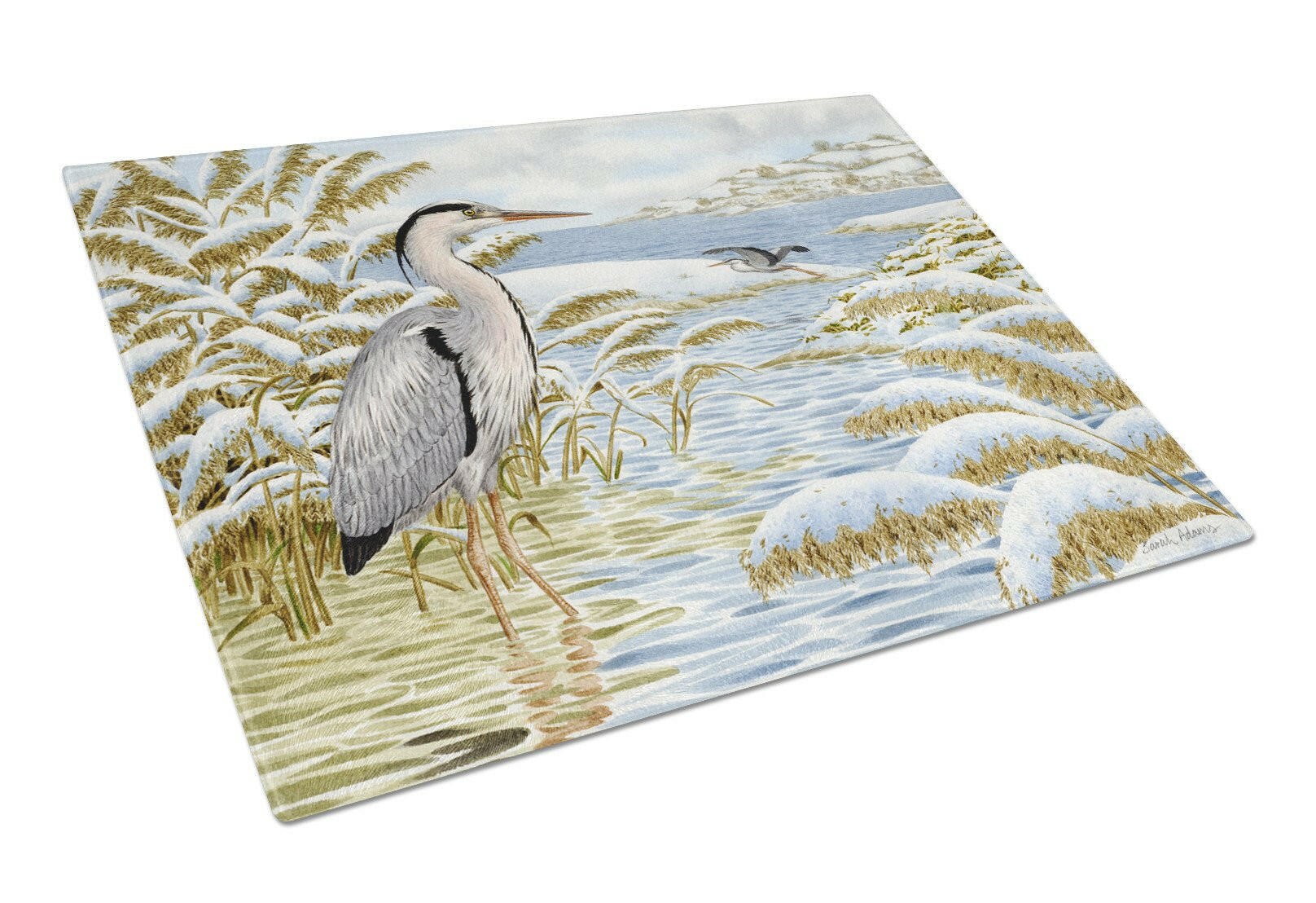 Blue Heron by the Water Cutting Board Tempered Glass Kitchen Cutting Surface, Heat Resistant Chopping, Non-Slip Feet, Food Prep & Serving