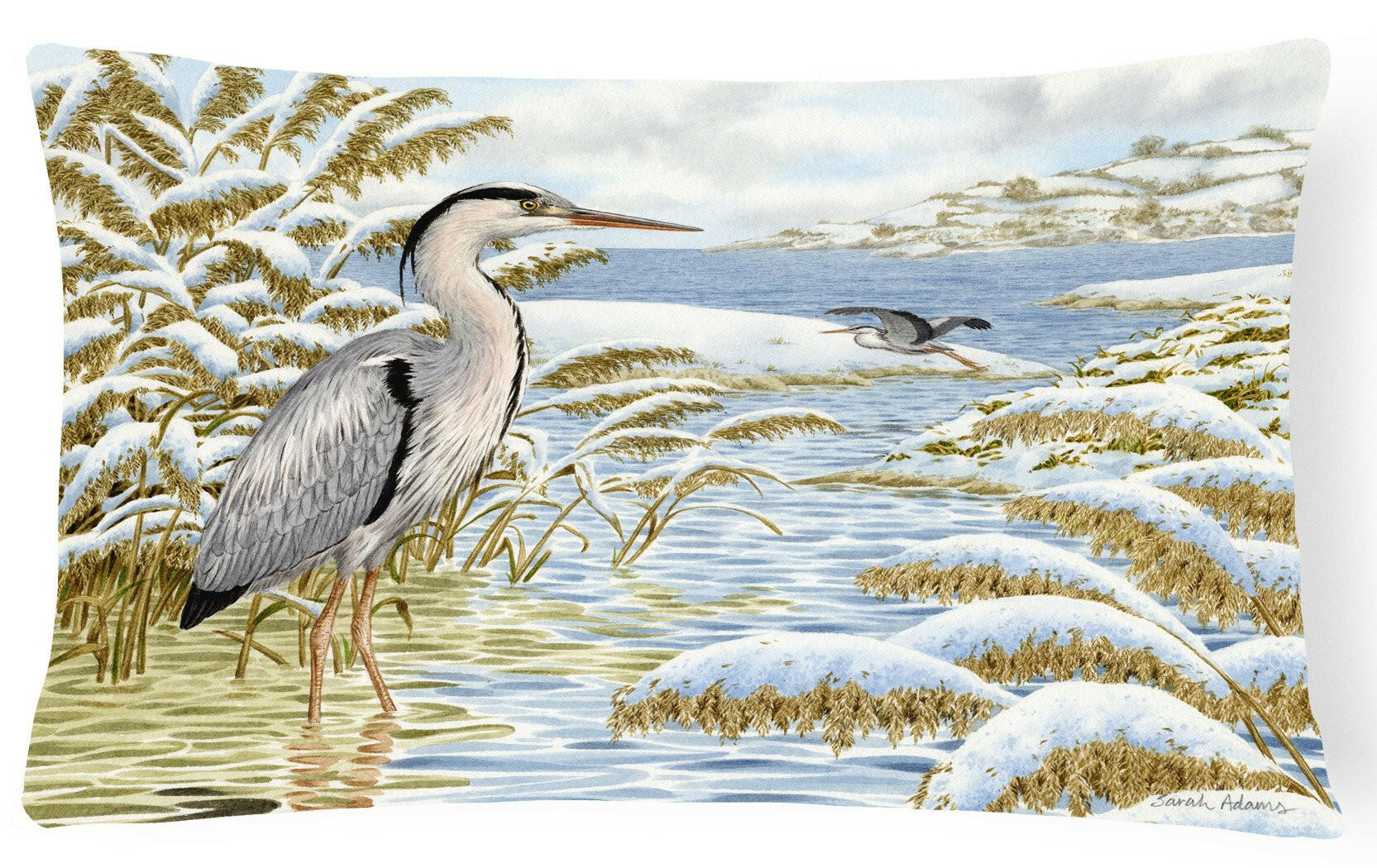 Blue Heron by the Water Decorative Throw Pillow 12x16 Indoor Outdoor Accent Cushion, Fabric Cover with Insert for Sofa, Bed, Porch & Living Room