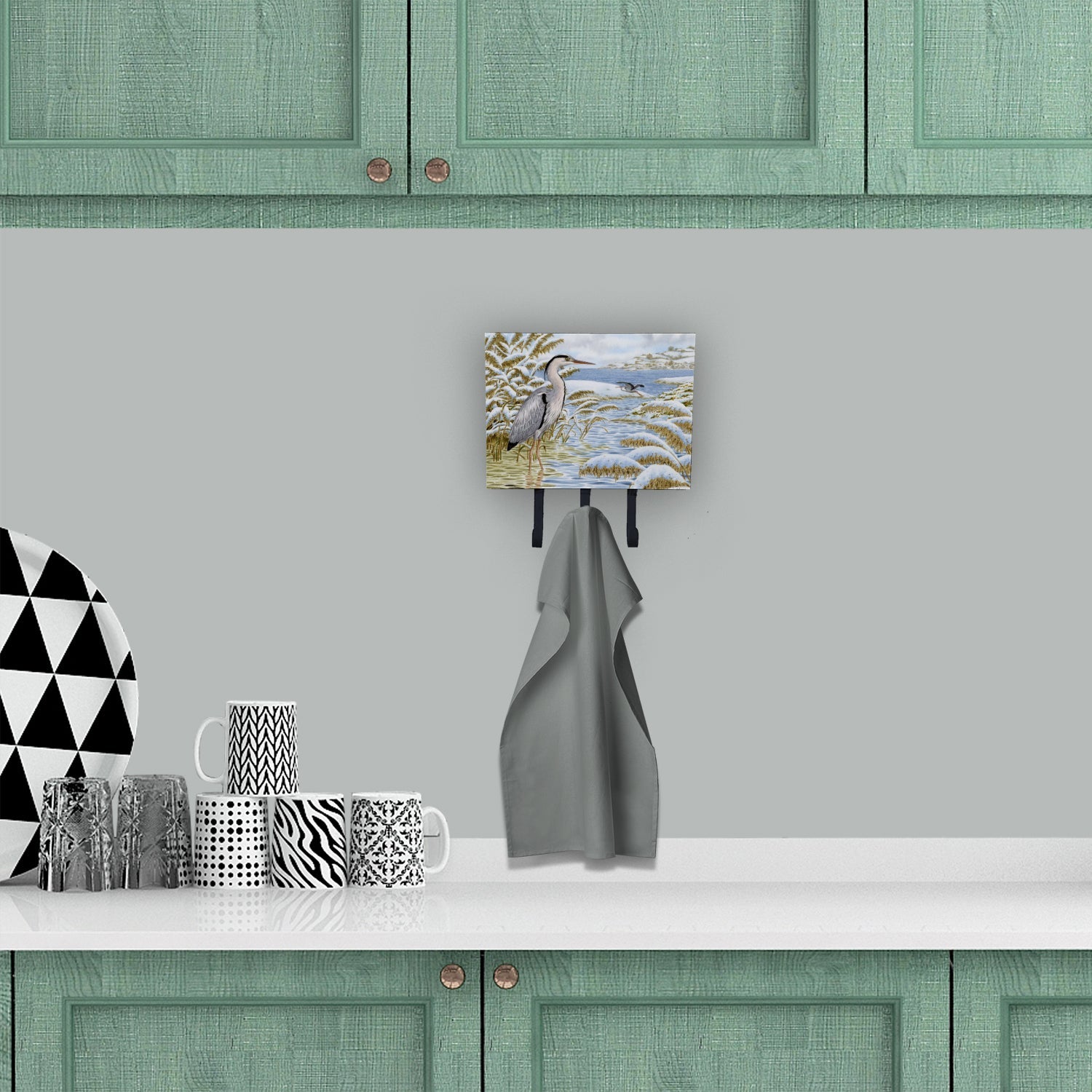 Blue Heron by the Water Leash or Key Holder Wall Hooks, Coat Rack Wall Mount, for Hanging Keys, Towels, Aprons, Leashes