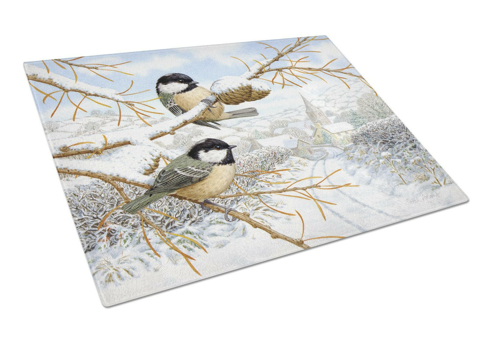 Coal Tits Cutting Board Tempered Glass Kitchen Cutting Surface, Heat Resistant Chopping, Non-Slip Feet, Food Prep & Serving