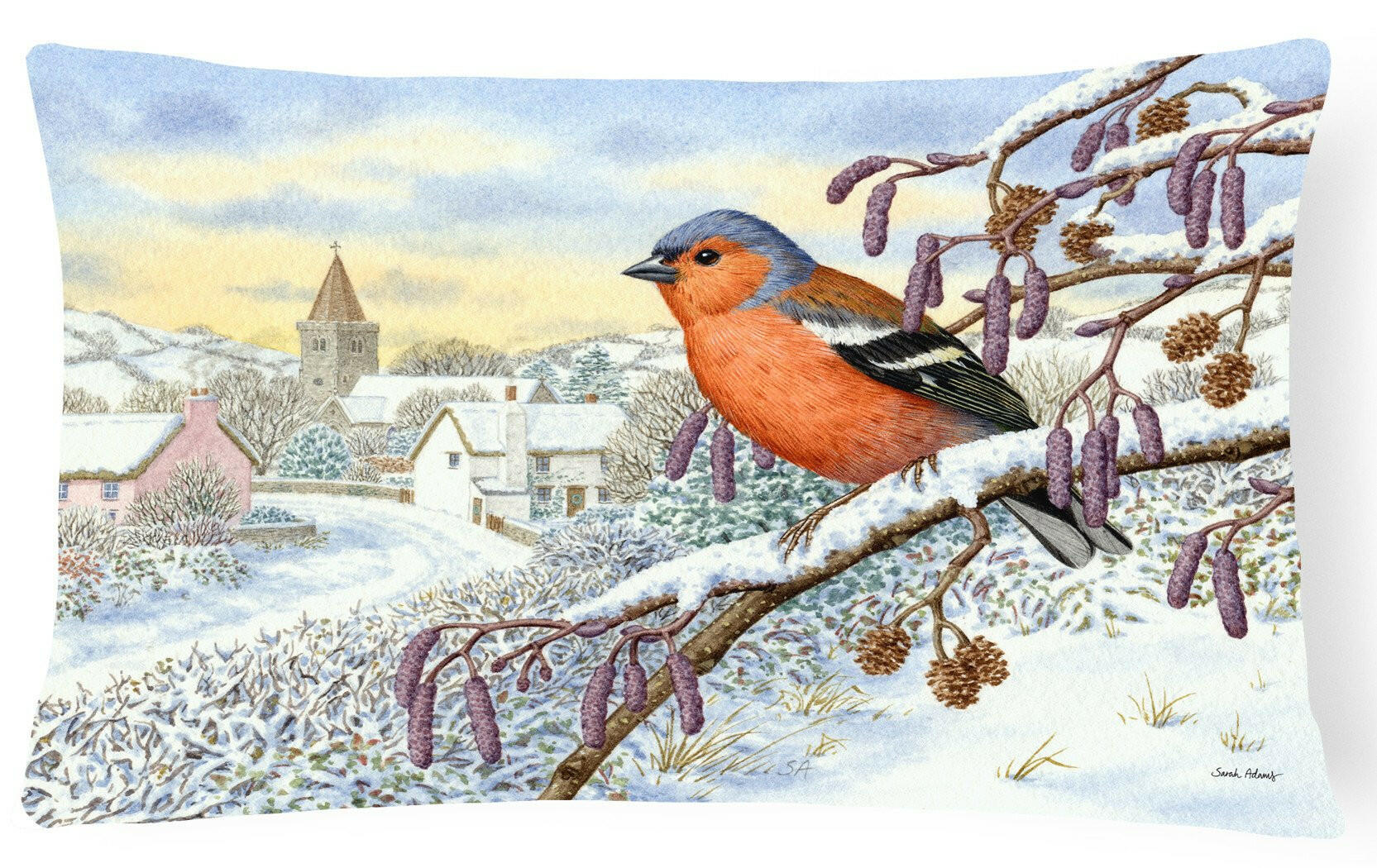 Bull Finch Decorative Throw Pillow 12x16 Indoor Outdoor Accent Cushion, Fabric Cover with Insert for Sofa, Bed, Porch & Living Room