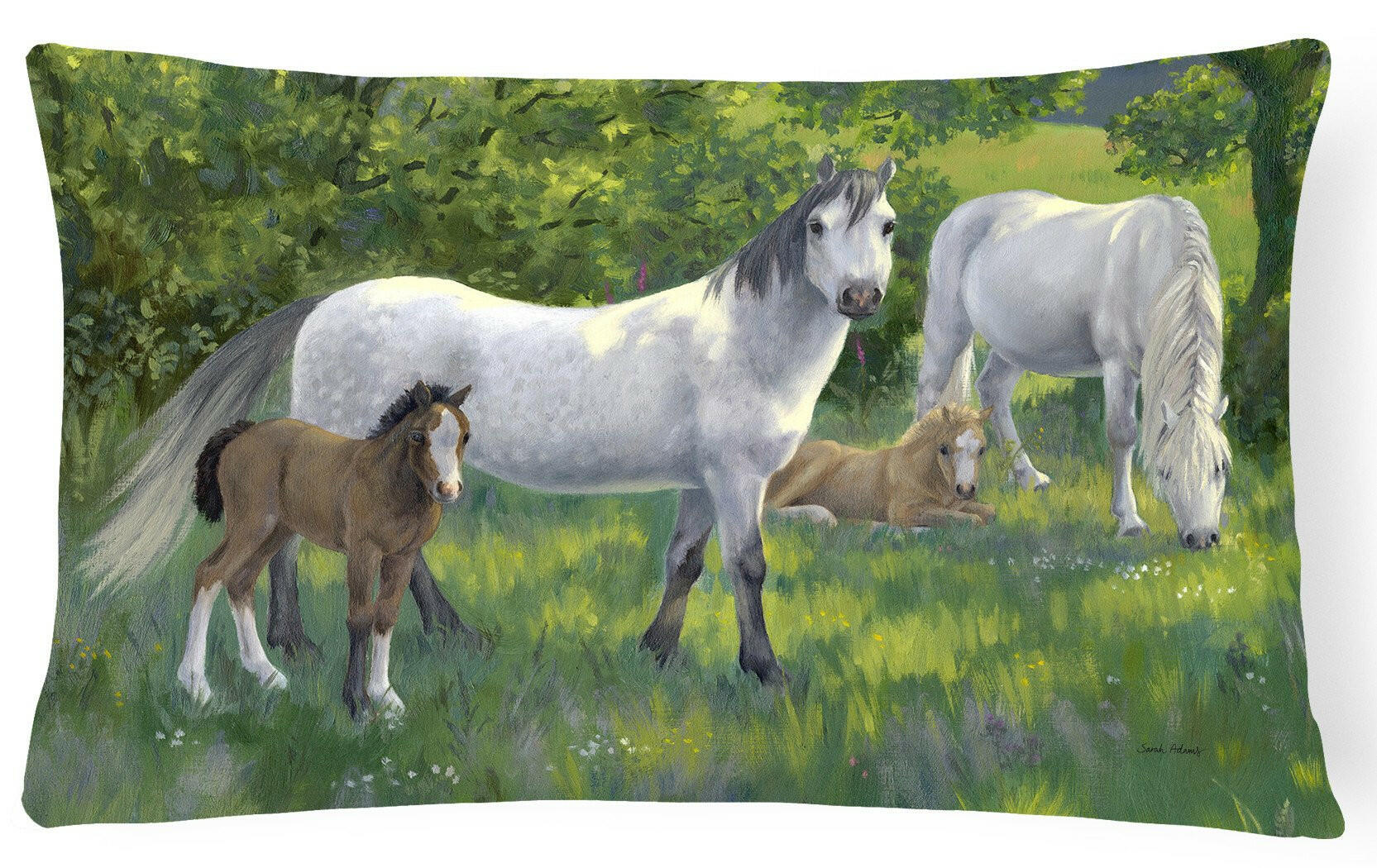 Group of Horses Decorative Throw Pillow 12x16 Indoor Outdoor Accent Cushion, Fabric Cover with Insert for Sofa, Bed, Porch & Living Room