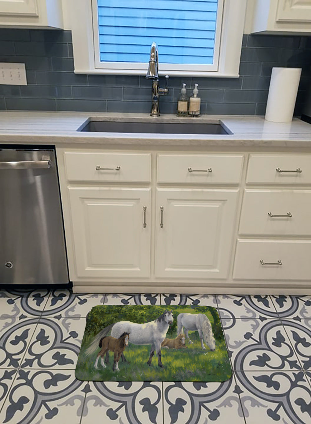 Group of Horses Memory Foam Kitchen Mat Machine Washable Anti-Fatigue Cushion Comfort Bath or Kitchen Rug