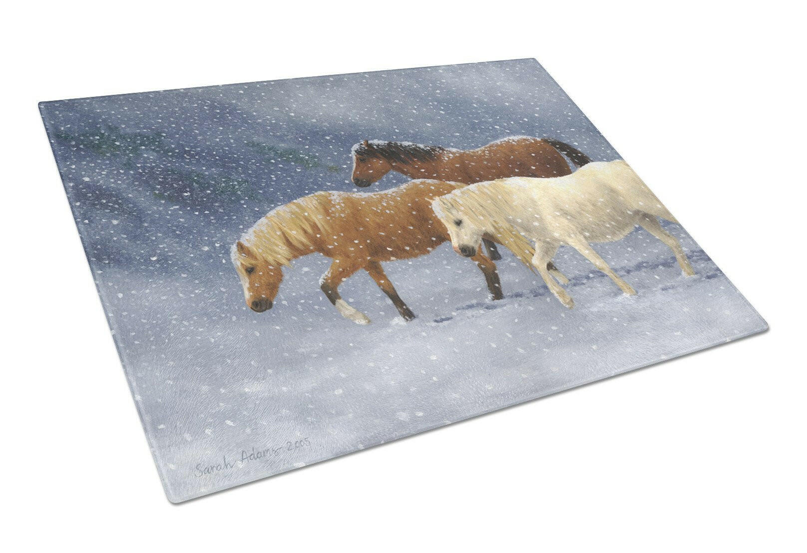 Seeking Shelter Horses Cutting Board Tempered Glass Kitchen Cutting Surface, Heat Resistant Chopping, Non-Slip Feet, Food Prep & Serving
