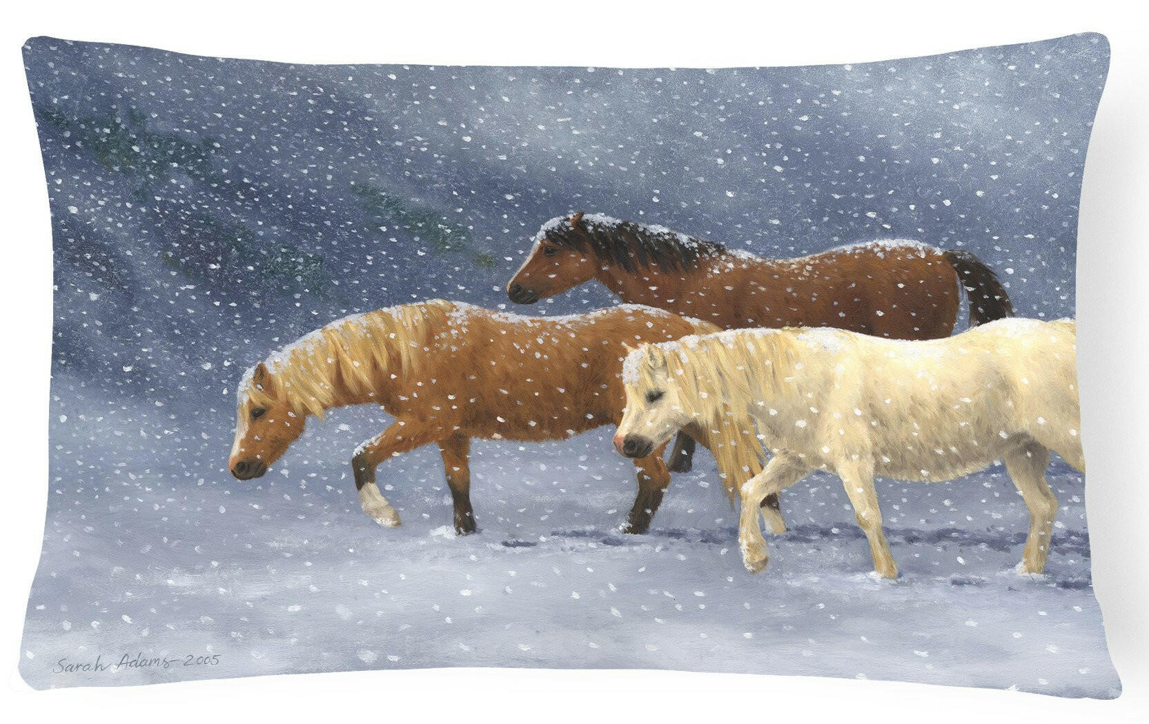 Seeking Shelter Horses Decorative Throw Pillow 12x16 Indoor Outdoor Accent Cushion, Fabric Cover with Insert for Sofa, Bed, Porch & Living Room