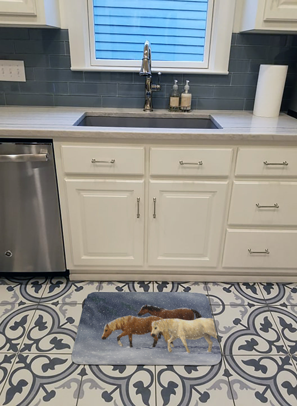 Seeking Shelter Horses Memory Foam Kitchen Mat Machine Washable Anti-Fatigue Cushion Comfort Bath or Kitchen Rug