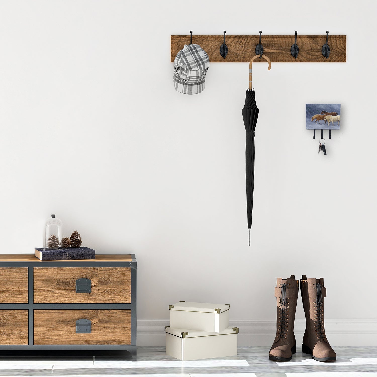 Seeking Shelter Horses Leash or Key Holder Wall Hooks, Coat Rack Wall Mount, for Hanging Keys, Towels, Aprons, Leashes