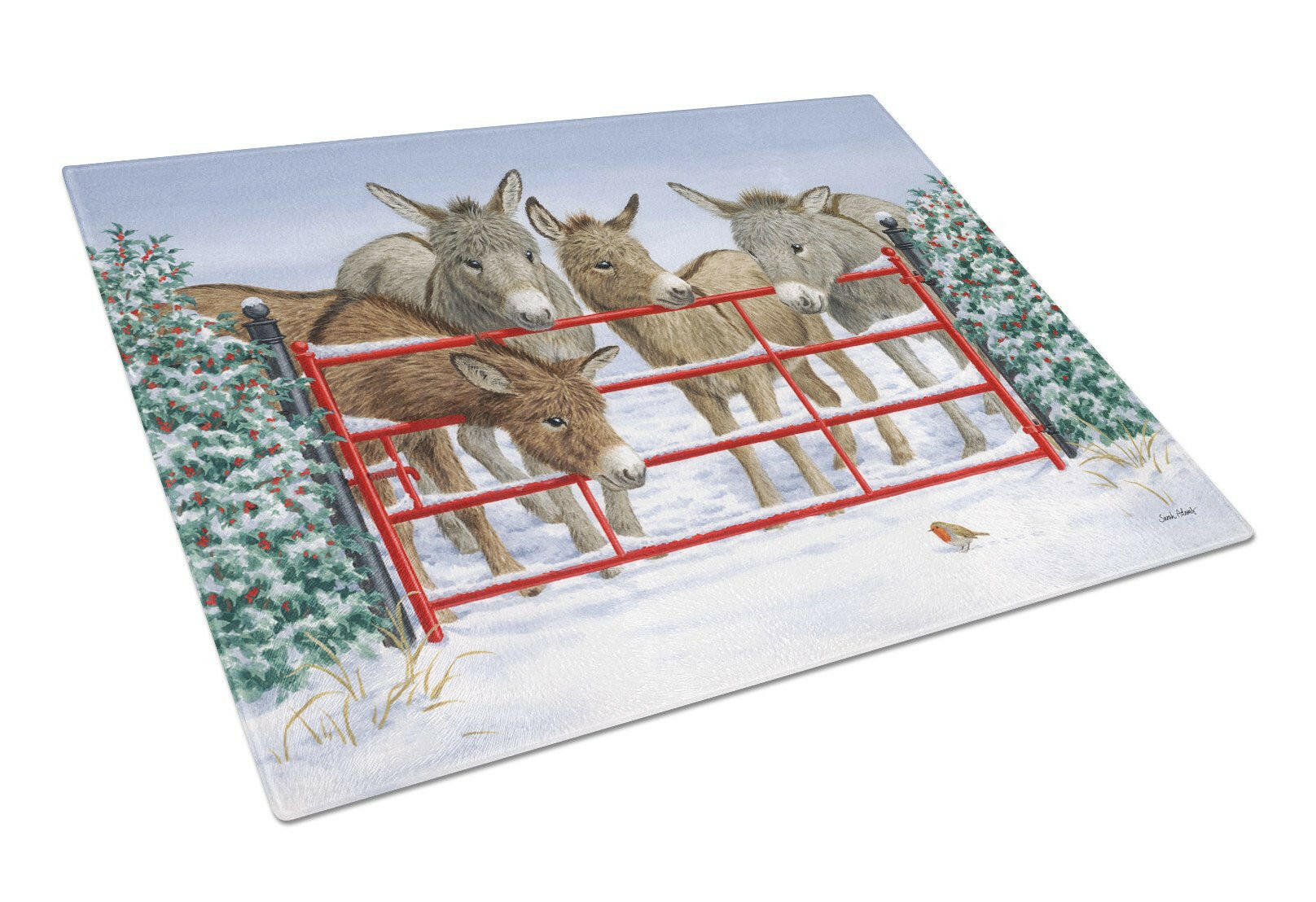 Donkeys and Robin Cutting Board Tempered Glass Kitchen Cutting Surface, Heat Resistant Chopping, Non-Slip Feet, Food Prep & Serving