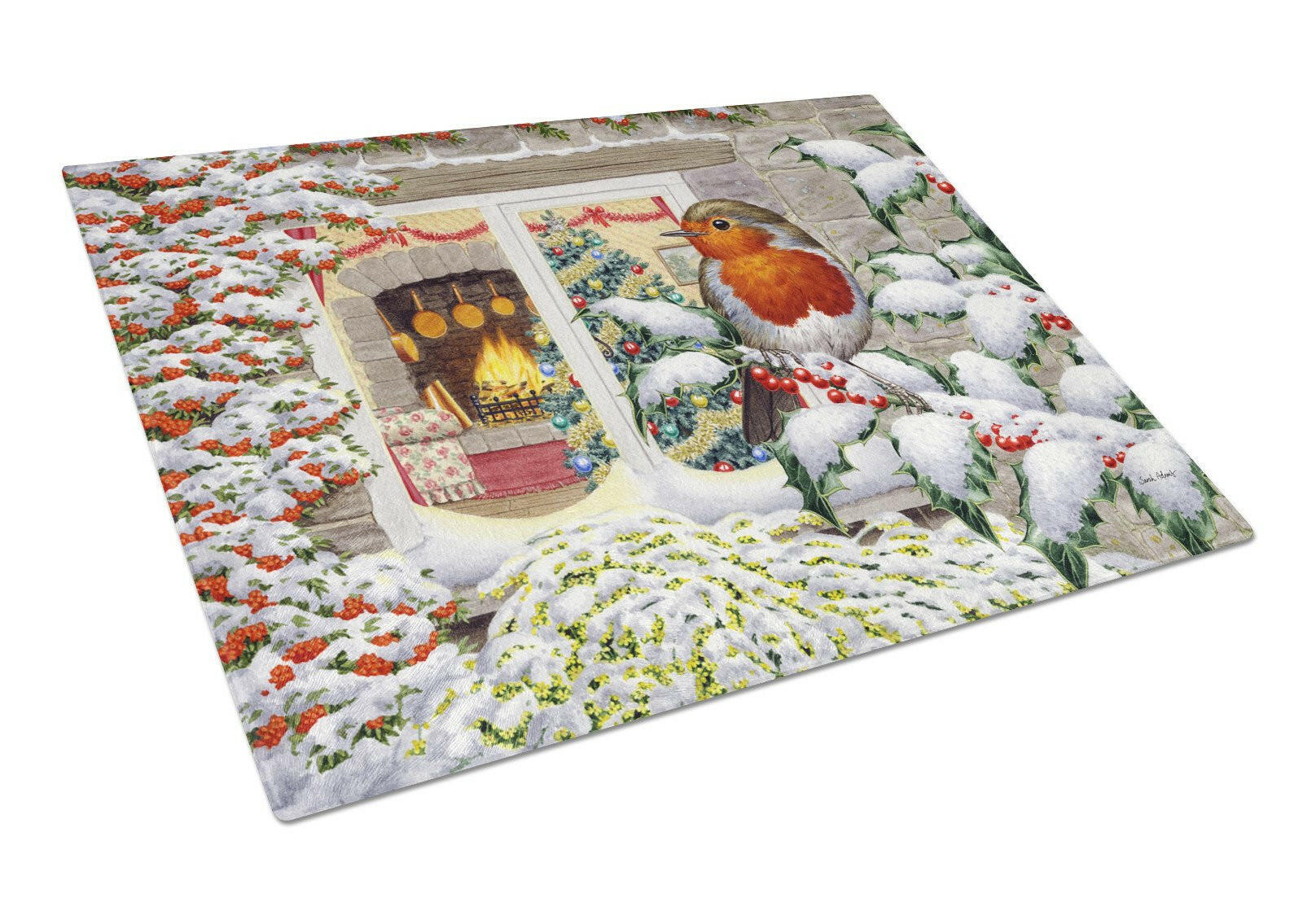 European Robin Cutting Board Tempered Glass Kitchen Cutting Surface, Heat Resistant Chopping, Non-Slip Feet, Food Prep & Serving