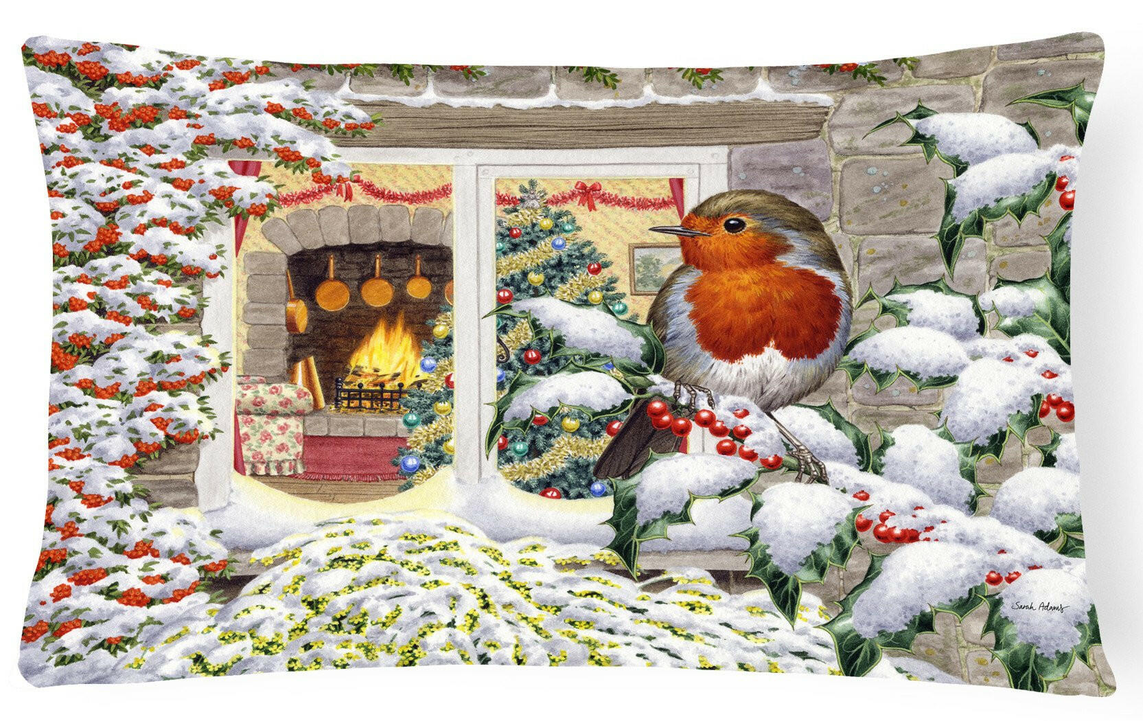European Robin Decorative Throw Pillow 12x16 Indoor Outdoor Accent Cushion, Fabric Cover with Insert for Sofa, Bed, Porch & Living Room
