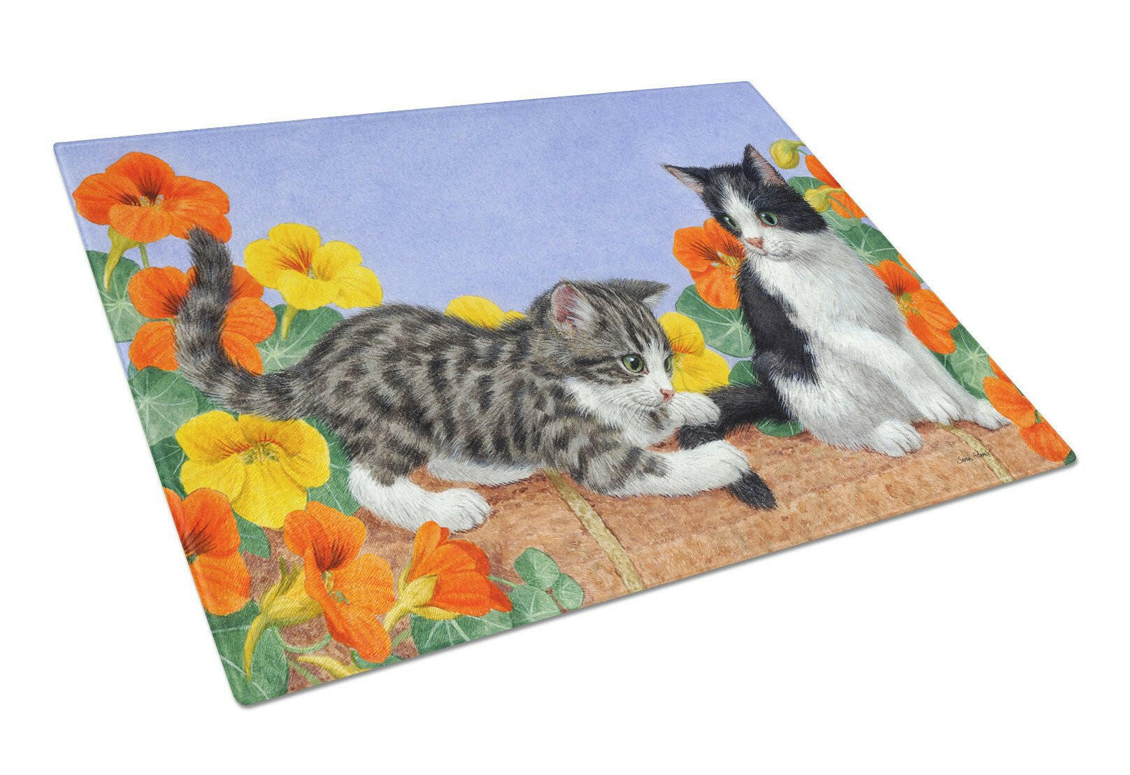 Kittens on Wall Cutting Board Tempered Glass Kitchen Cutting Surface, Heat Resistant Chopping, Non-Slip Feet, Food Prep & Serving
