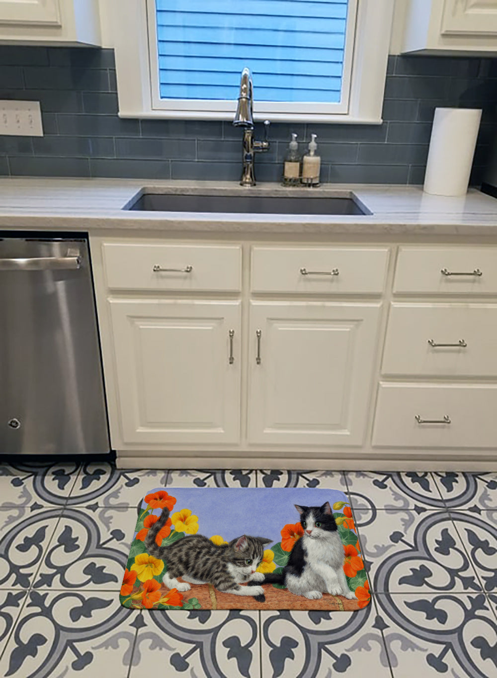 Kittens on Wall Memory Foam Kitchen Mat Machine Washable Anti-Fatigue Cushion Comfort Bath or Kitchen Rug