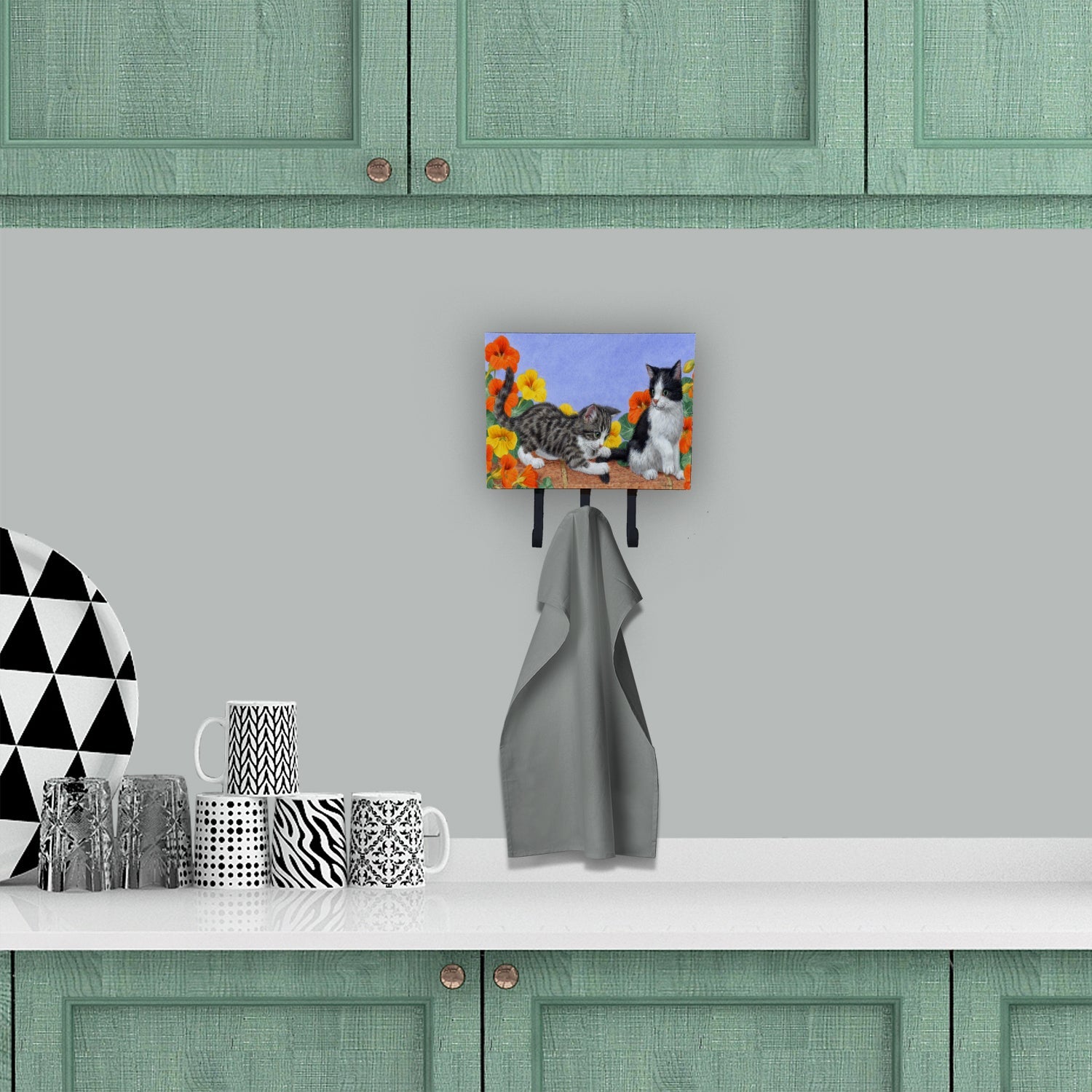Kittens on Wall Leash or Key Holder Wall Hooks, Coat Rack Wall Mount, for Hanging Keys, Towels, Aprons, Leashes